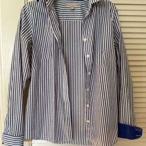 Blue and White Striped Button-Up Shirt